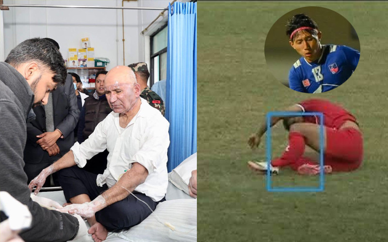 राष्ट्रिय खेलाडीको तीन ठाउँ खुट्टा भाँच्चिदा छैन राज्य, बेलुन फुट्दा घाइतेलाई राष्ट्रपतिदेखिको लर्को