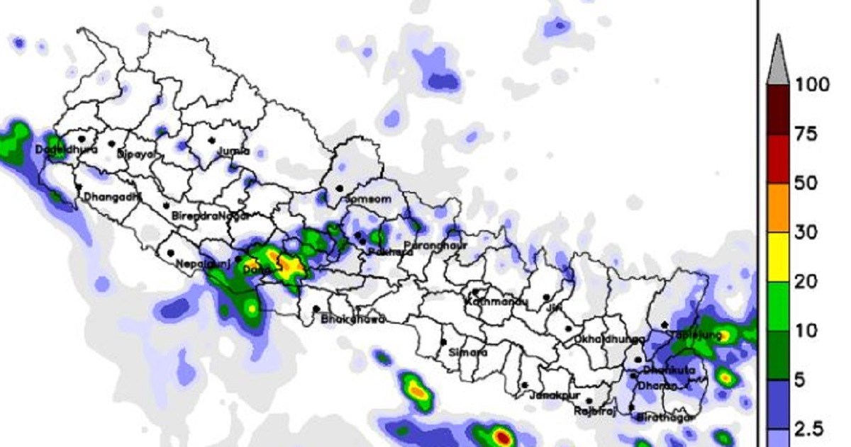 ठाउँठाउँमा वर्षा भएपनि लगातार पर्दैन : मौसम विभाग